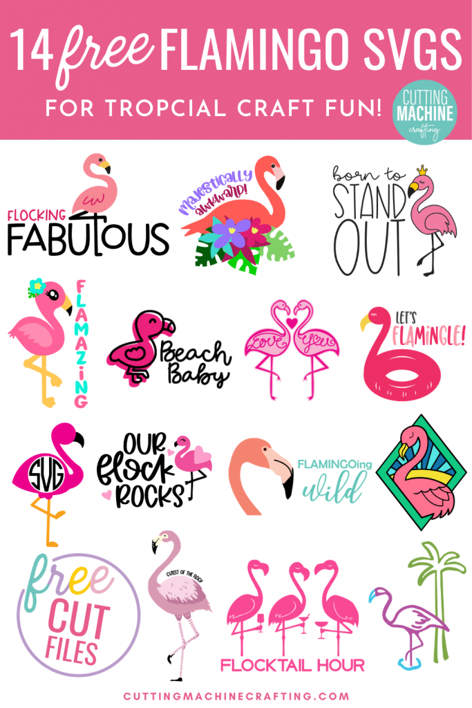 Make flamingo stickers, shirts, beach bags mugs and more with 14 free flamingo cut files! The majestically awkward SVG is so cute! Perfect for summer crafting with your Cricut, Silhouette or other electronic cutting machine! So fun for DIY party favors for tropical themed parties! 