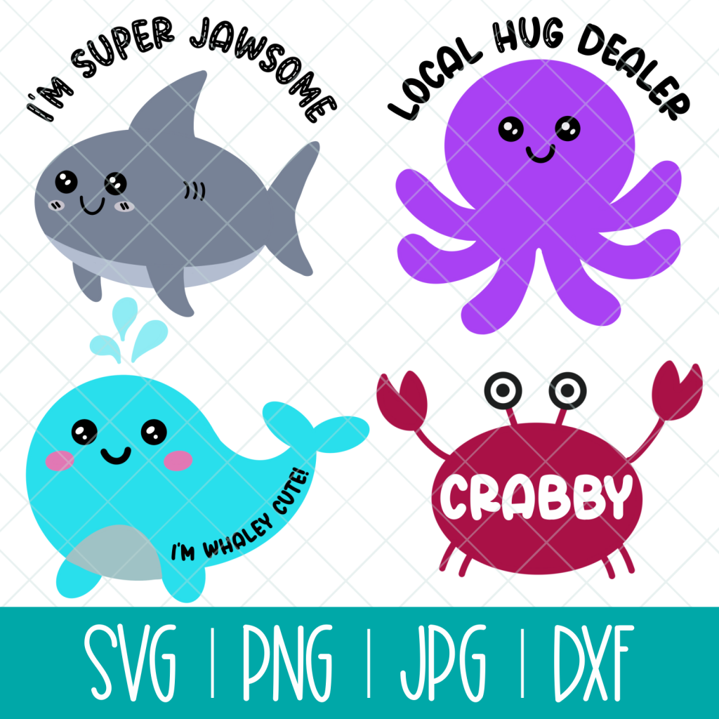 Cute Kawaii Ocean Animals Cut File SVG Bundle