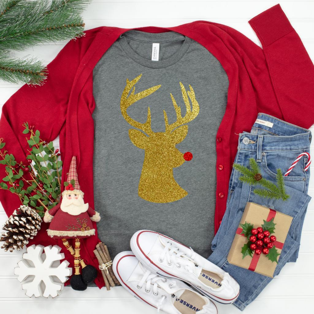 Ready to get some Christmas Crafting done with your Cricut or Silhouette? Download this free Rudolph The Red Nosed Reindeer SVG to make Christmas shirts, mugs, cards and more! #CutFile #SVGFile #ChristmasCrafts #ChristmasCrafting #Rudolph #Reindeer 