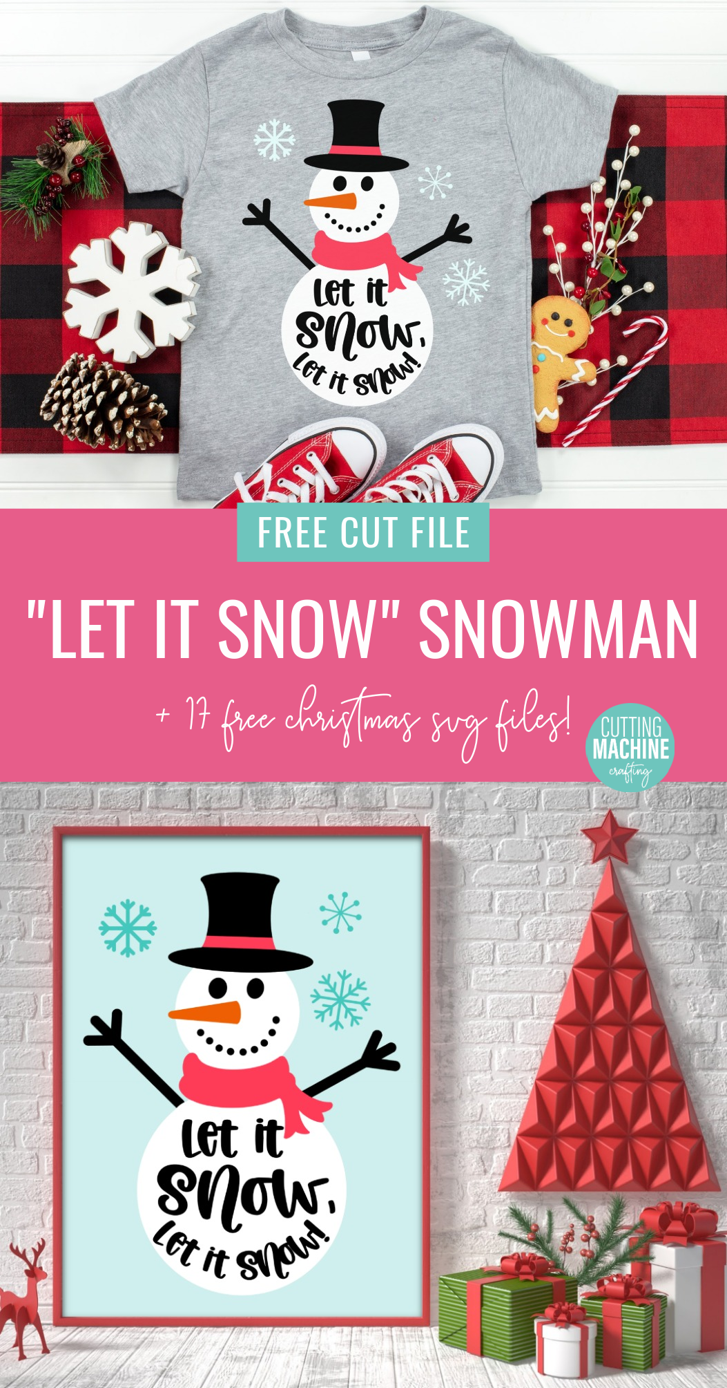 Let it snow with our free adorable snowman SVG File! We're sharing it along with 17 Free Christmas Cut Files from our creative friends! Perfect for handmade holiday gifts using your Cricut Maker, Cricut Explore, Cricut Joy or SIlhouette Cameo! #ChristmasCrafting #Handmadegifts #CricutCrafts #CricutCreated CricutMade #CricutChristmas #ChristmasCutFiles #ChristmasSVG #NaughtyorNice #DIY #Craft