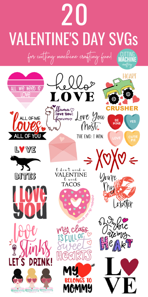 Making Valentine Crafts with a cutting machine? Find 20 Valentine Cut Files including an All Of Me Loves All Of You SVG, perfect for making a DIY shirt for date night! #Valentine #Cricut #CutFiles #Heart #ValentineCrafts #CricutCrafts #FreeSVG #CutFiles #CricutCreated #CricutMade