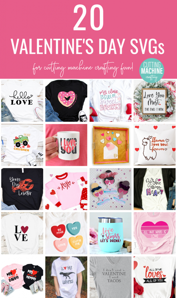 Making Valentine Crafts with a cutting machine? Find 20 Valentine Cut Files including an All Of Me Loves All Of You SVG, perfect for making a DIY shirt for date night! #Valentine #Cricut #CutFiles #Heart #ValentineCrafts #CricutCrafts #FreeSVG #CutFiles #CricutCreated #CricutMade