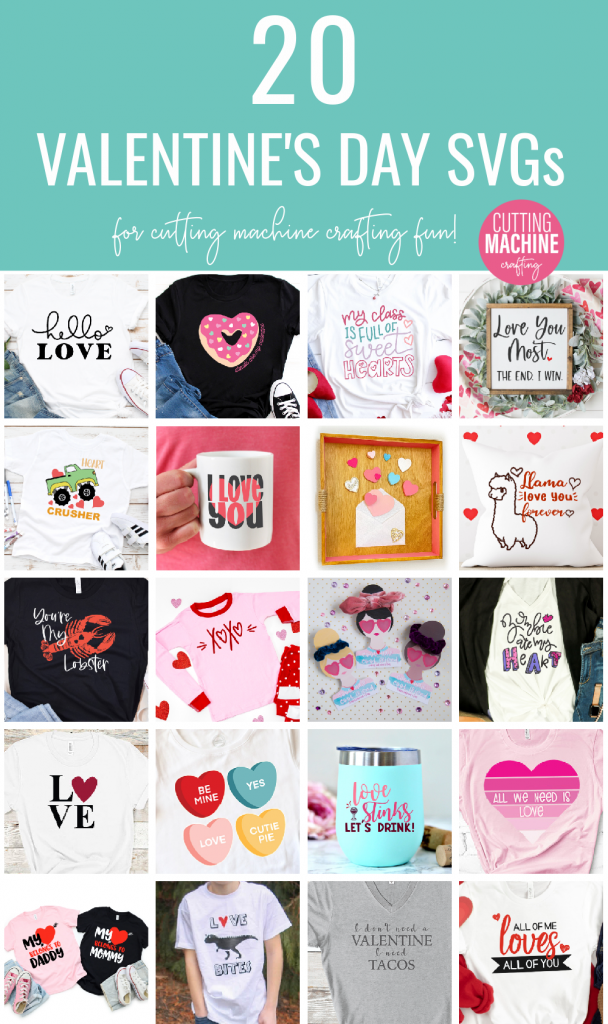 Making Valentine Crafts with a cutting machine? Find 20 Valentine Cut Files including an All Of Me Loves All Of You SVG, perfect for making a DIY shirt for date night! #Valentine #Cricut #CutFiles #Heart #ValentineCrafts #CricutCrafts #FreeSVG #CutFiles #CricutCreated #CricutMade