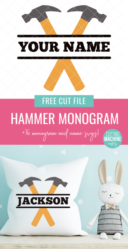 This free hammer monogram svg is SO CUTE! Perfect for making decorations for a tool themed birthday party, tool themed room decor, mugs, shirts and more! Grab this and 15 other free monogram and name cut files that you can customize for handmade gifts! Use with your Cricut or Silhouette! #monogram #hammer #tools #boysroom #personalized #handmadegifts #boysbirthday #FreeSVG #FreeCutFile #SVG #FreeSVG #CricutMade #CricutCreated #CuttingMachineCrafts