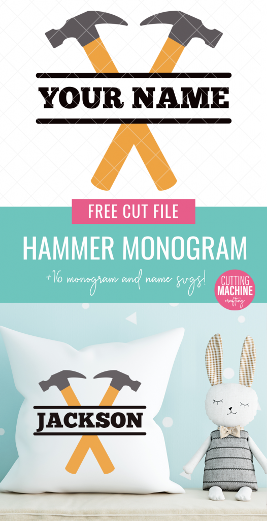 This free hammer monogram svg is SO CUTE! Perfect for making decorations for a tool themed birthday party, tool themed room decor, mugs, shirts and more!  Grab this and 15 other free monogram and name cut files that you can customize for handmade gifts! Use with your Cricut or Silhouette!  #monogram #hammer #tools #boysroom #personalized #handmadegifts #boysbirthday #FreeSVG #FreeCutFile #SVG #FreeSVG #CricutMade #CricutCreated #CuttingMachineCrafts