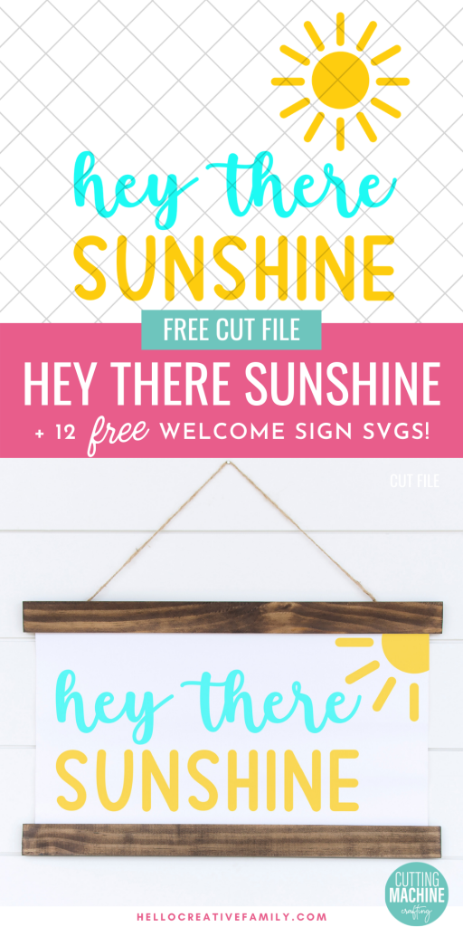 Spread a bit of crafty happiness with this free Hey There Sunshine Cut File! So cute for DIY signs and beach totes! Download all 11 free welcome sign svgs for crafting with your Cricut Maker, Cricut Explore Air 2, Cricut Joy or other cutting machine! Make great handmade housewarming gifts! 